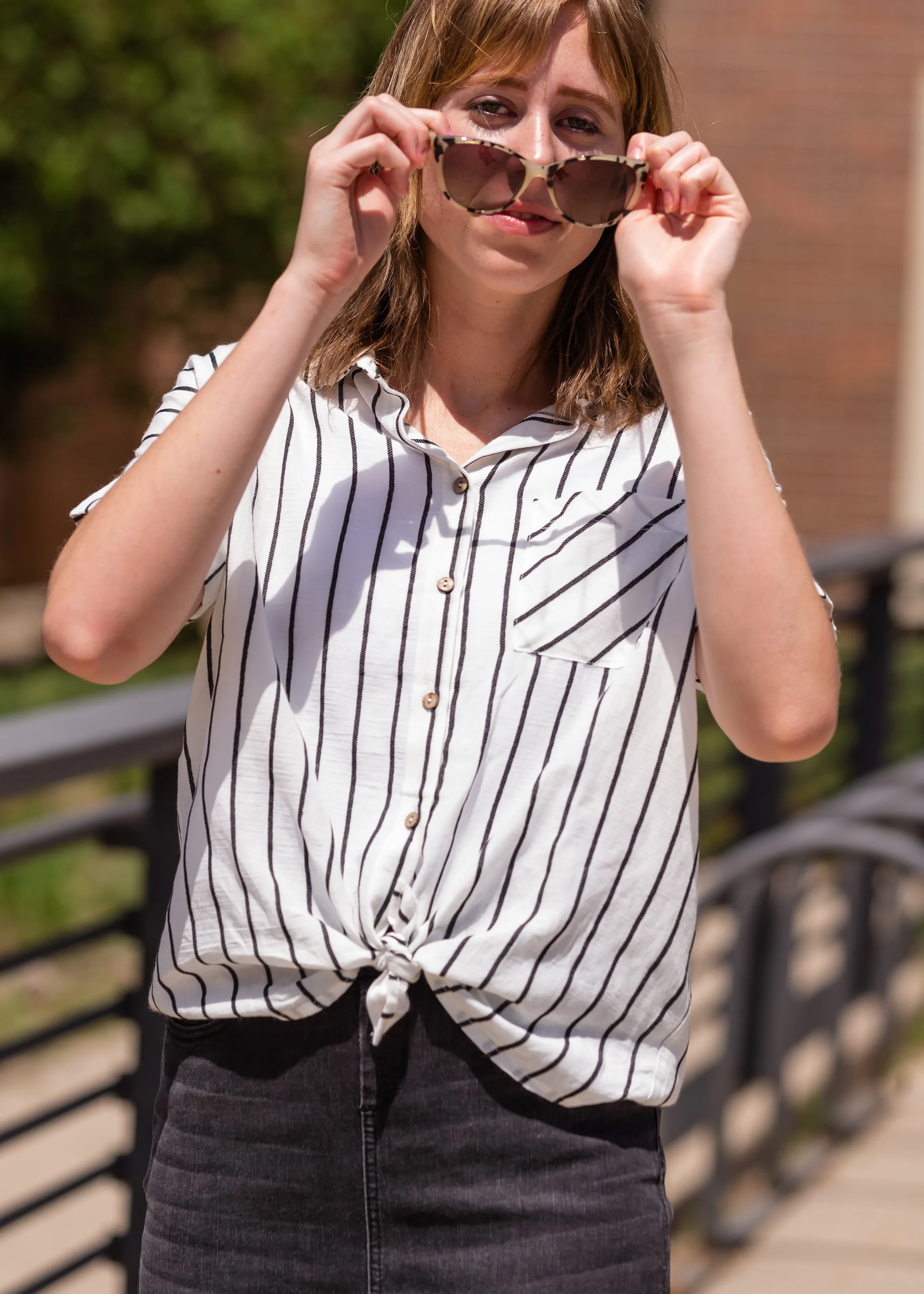 Oversized Button Up Striped Blouse - FINAL SALE