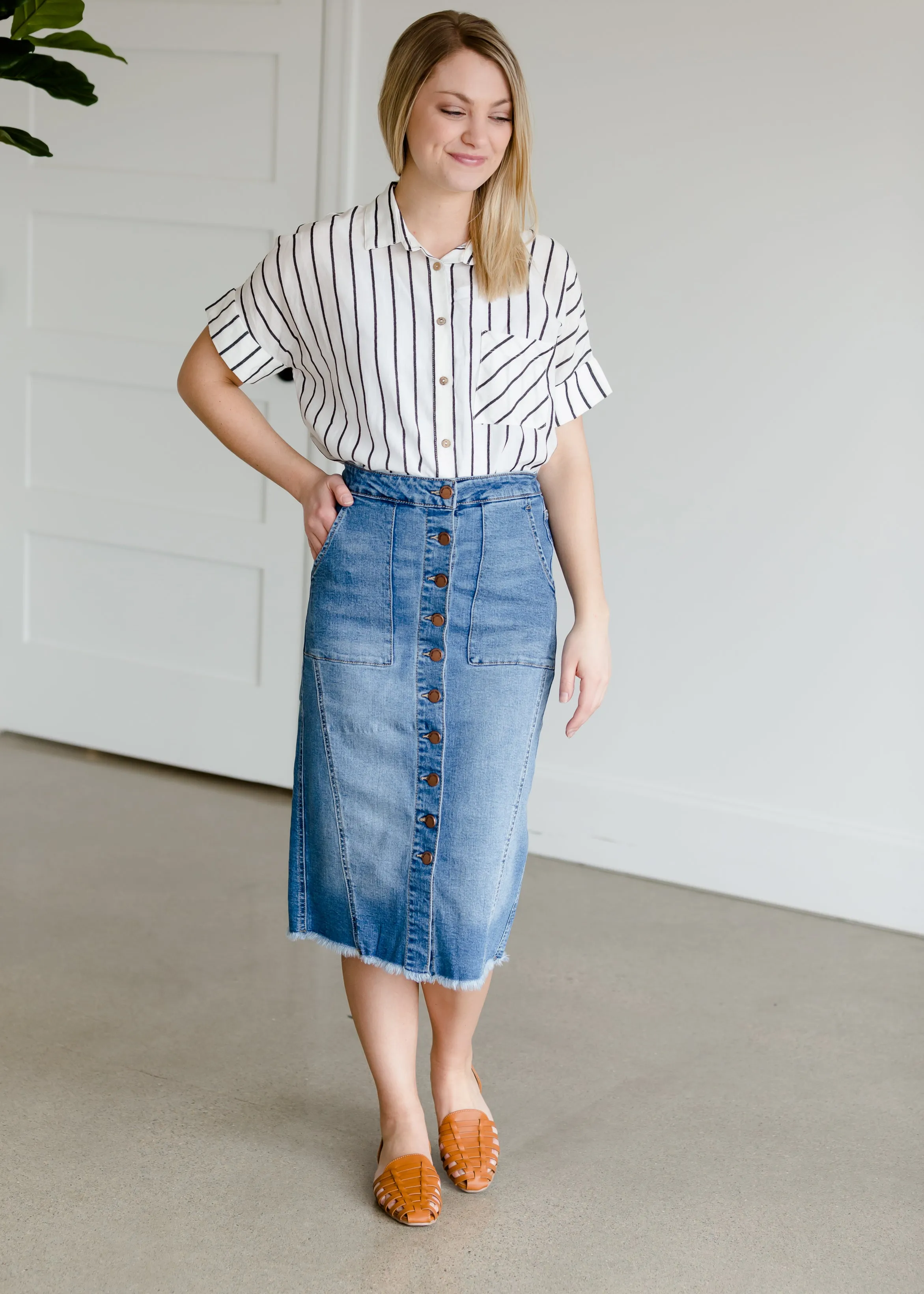 Oversized Button Up Striped Blouse - FINAL SALE