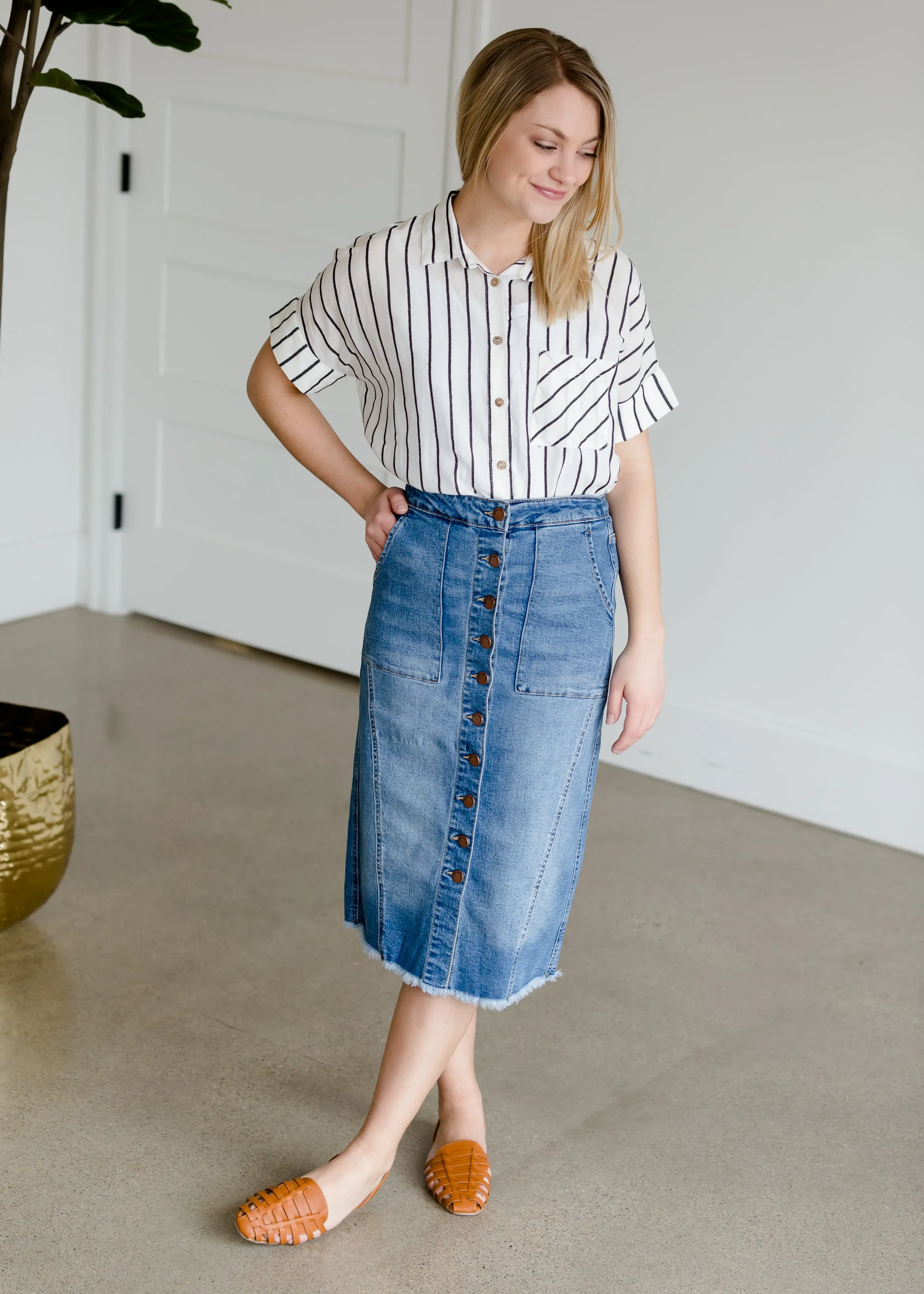 Oversized Button Up Striped Blouse - FINAL SALE