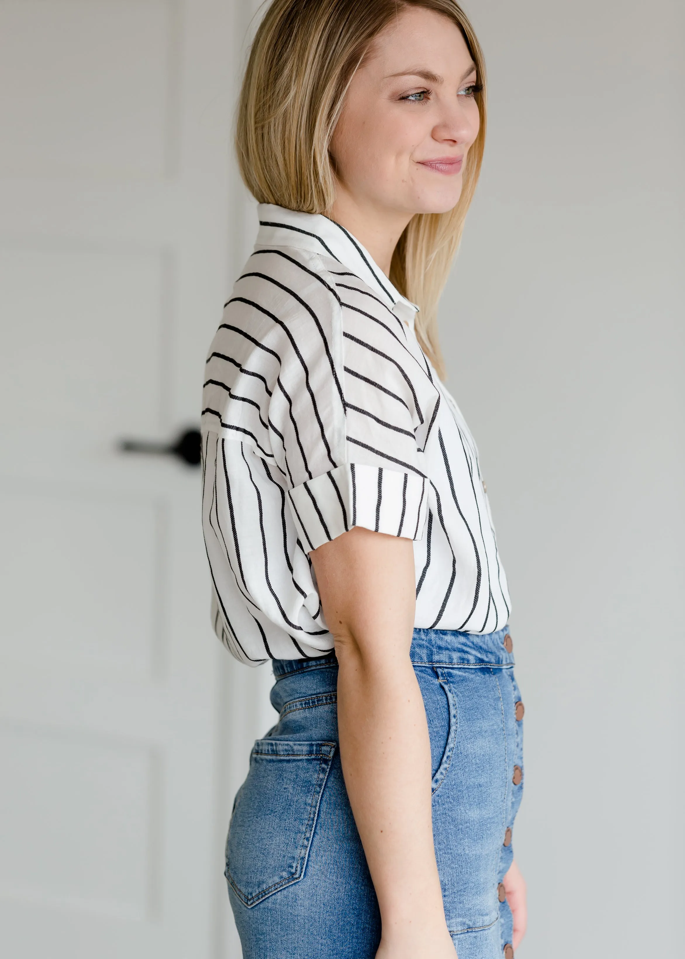 Oversized Button Up Striped Blouse - FINAL SALE