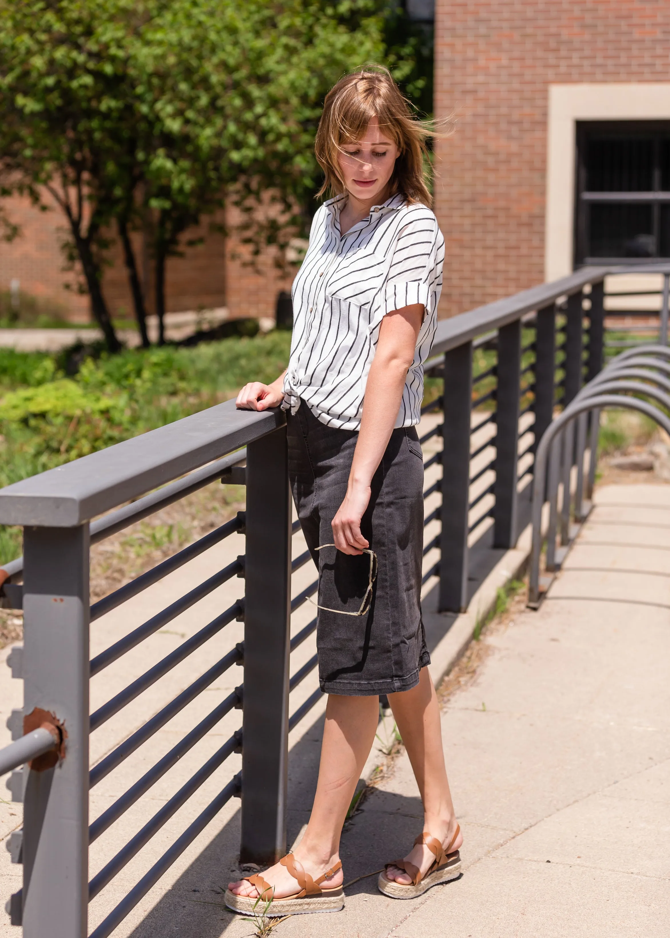 Oversized Button Up Striped Blouse - FINAL SALE