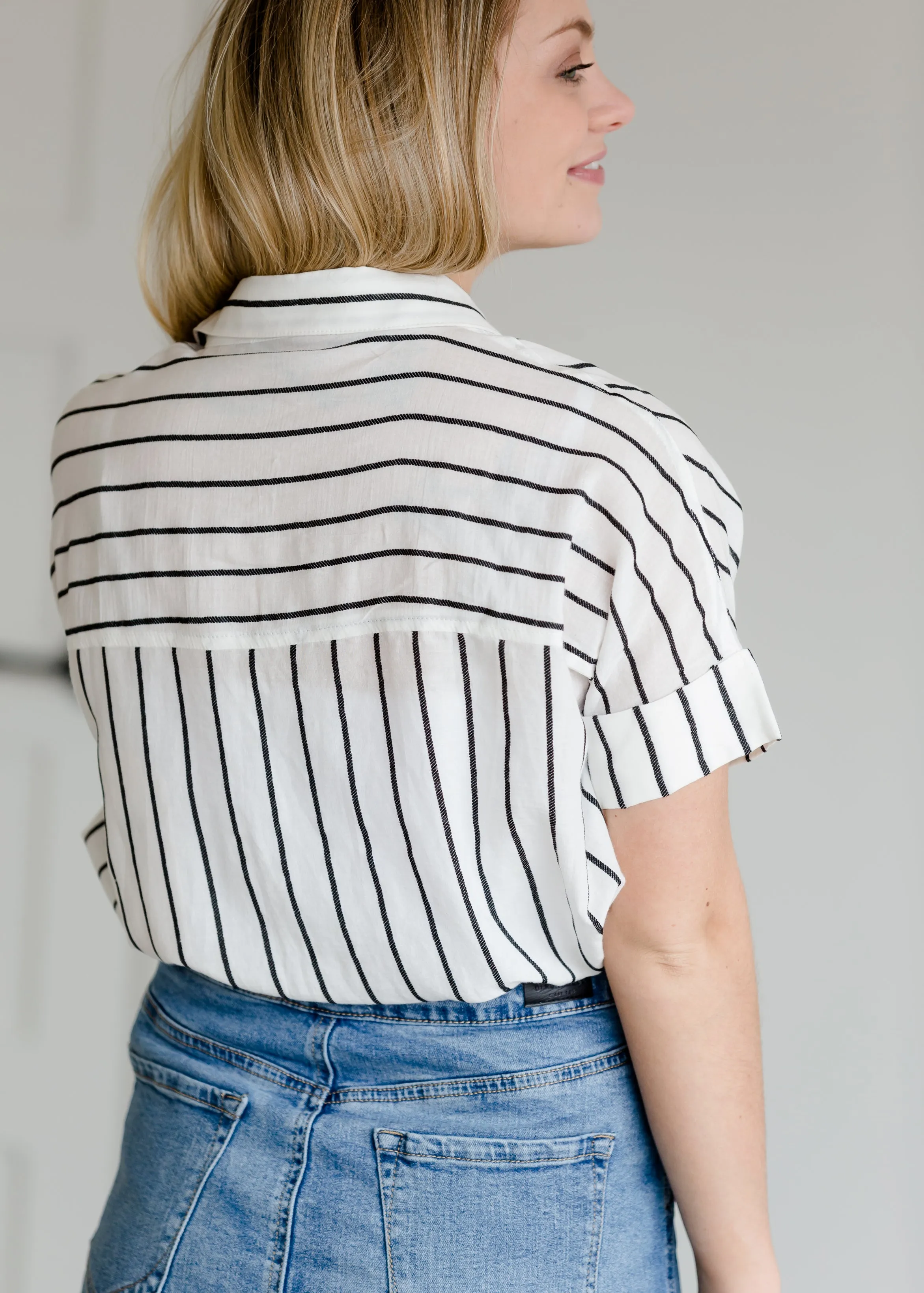 Oversized Button Up Striped Blouse - FINAL SALE