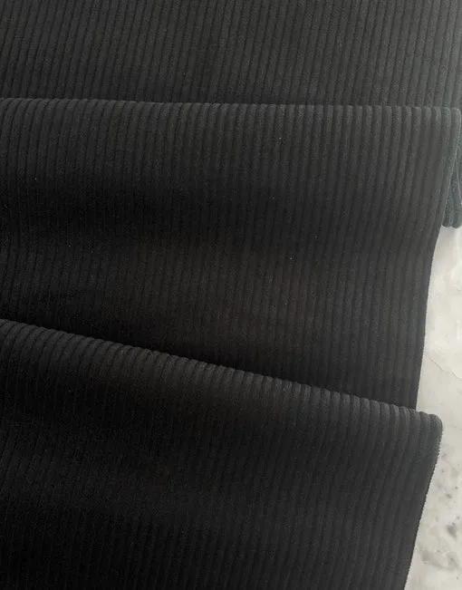 Remnant 1.1m - Black 4.5 Wale Jumbo Cotton Corduroy Fabric