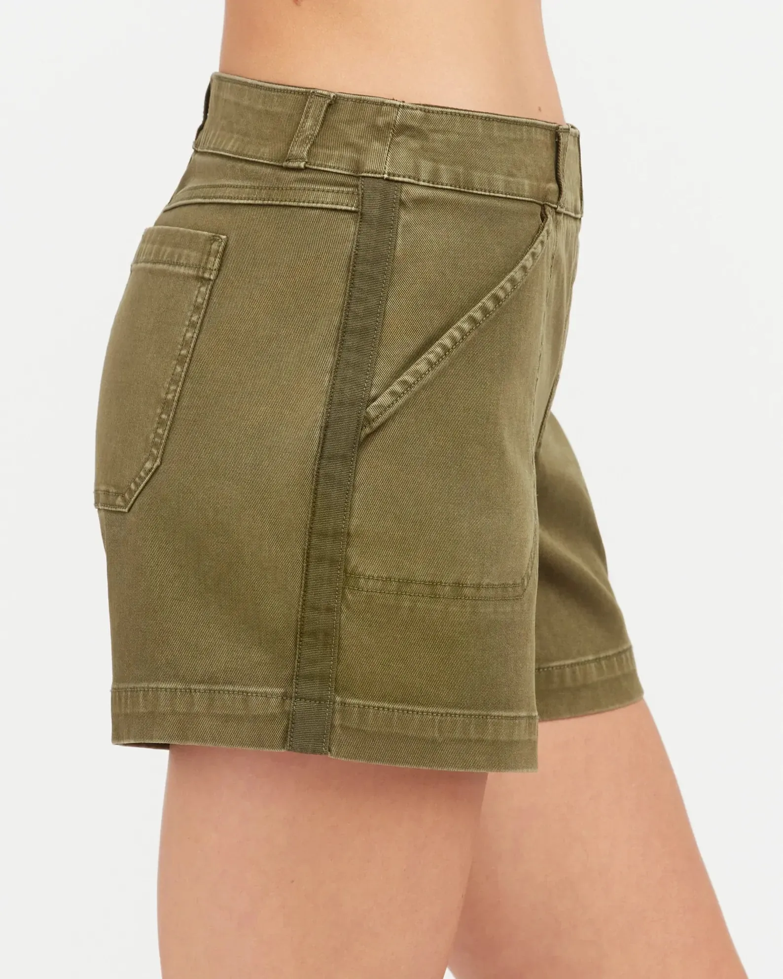 Spanx Stretch Twill Shorts In Olive