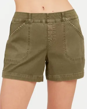 Spanx Stretch Twill Shorts In Olive