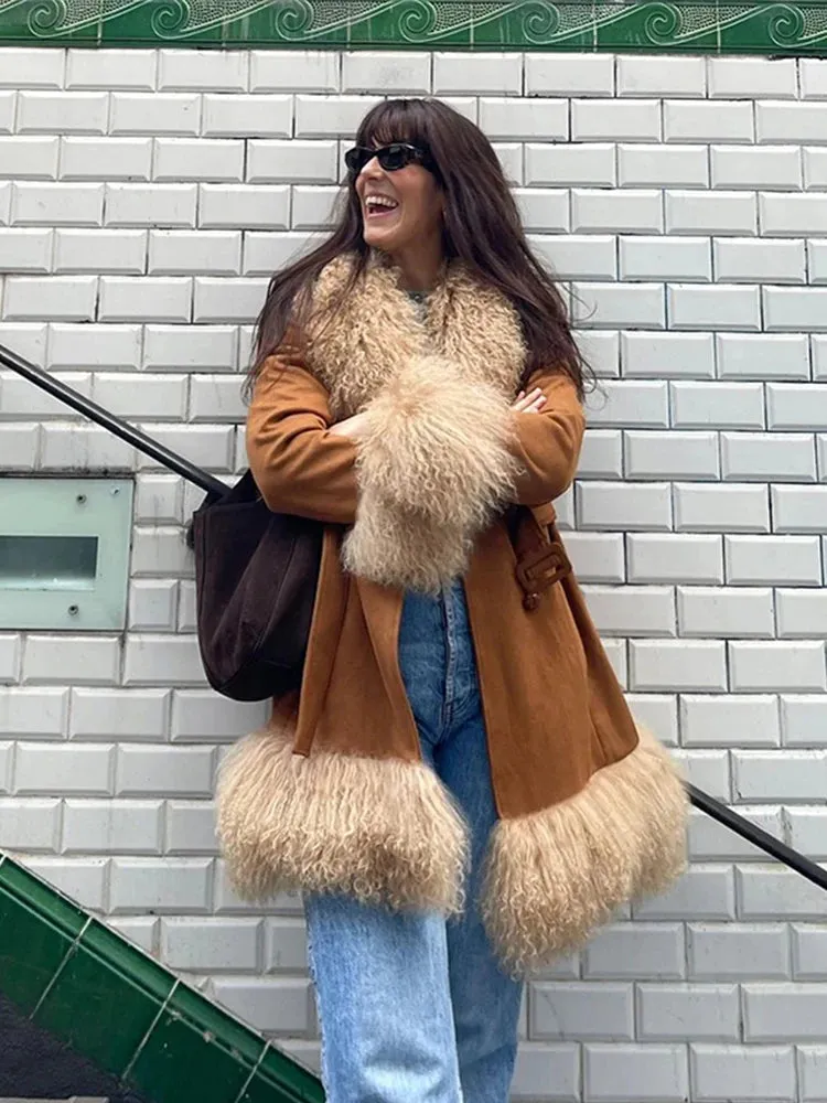 TAVIMART  -  Vintage Furry Faux Fur Women Patchwork Coats Winter Long Sleeve Lapel Female Loose Jacket Casual Pockets Thick Warm Lady Outwear