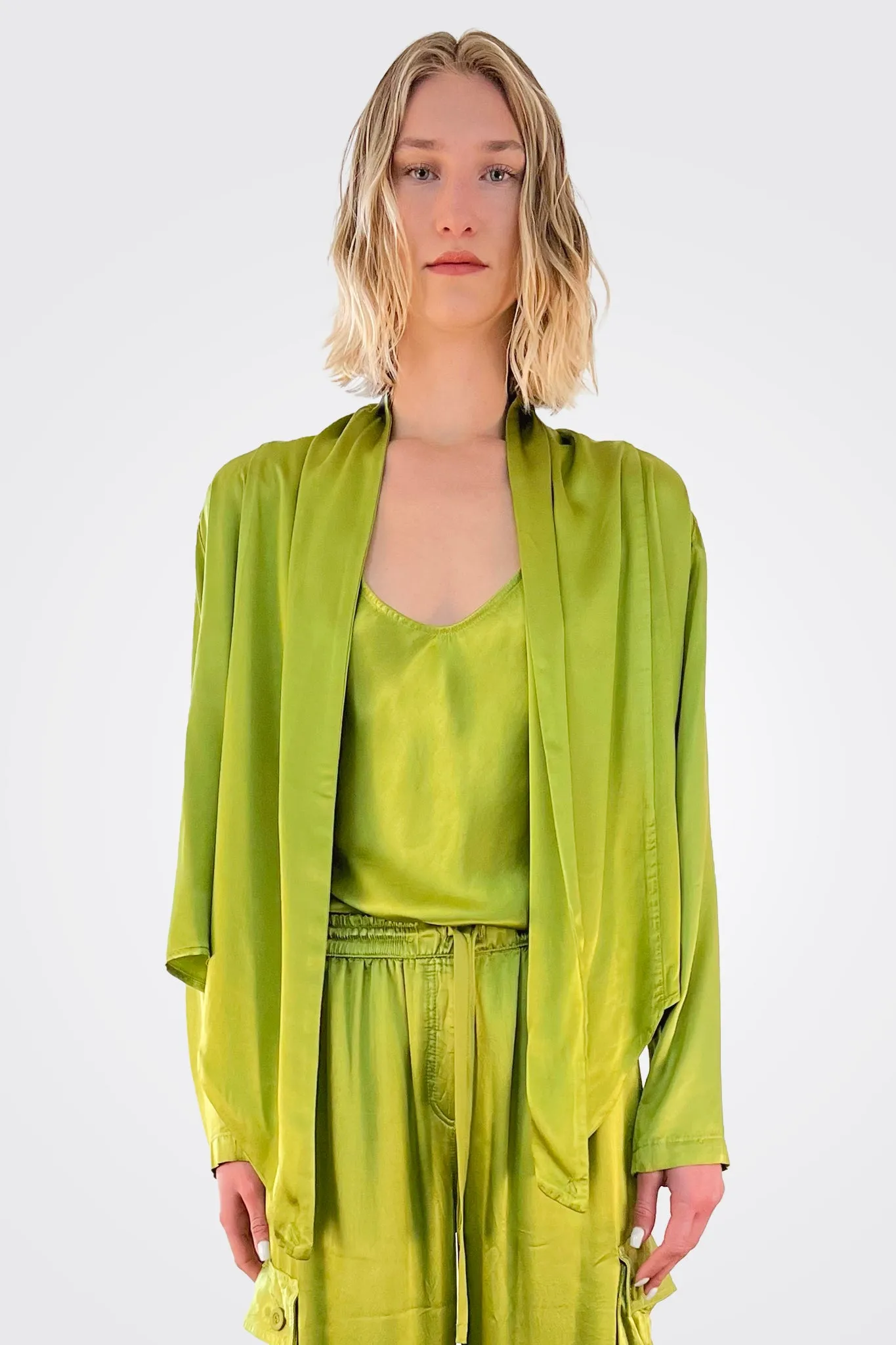 Vintage Satin Cardigan - Lime