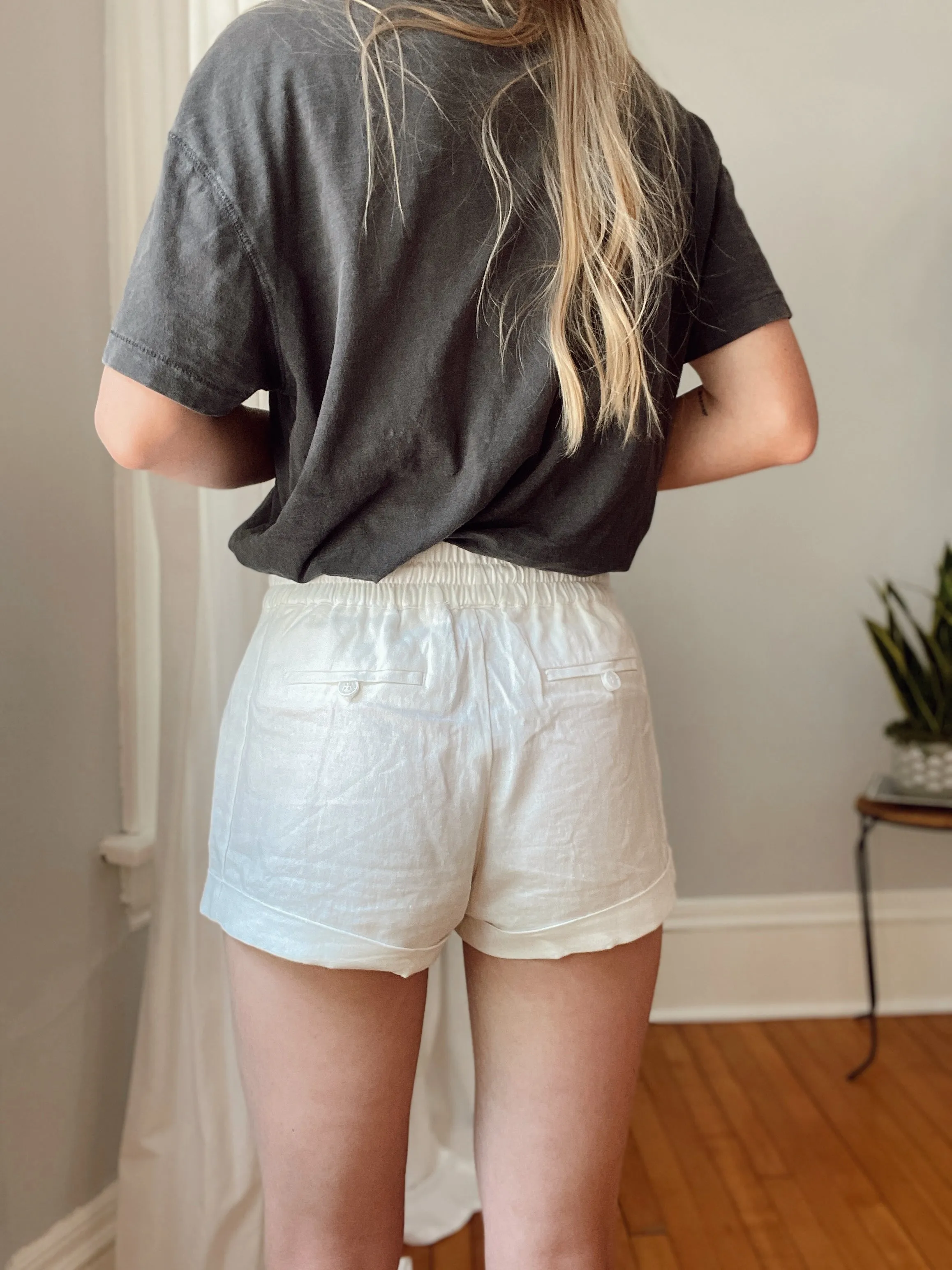 White Linen Tie Shorts