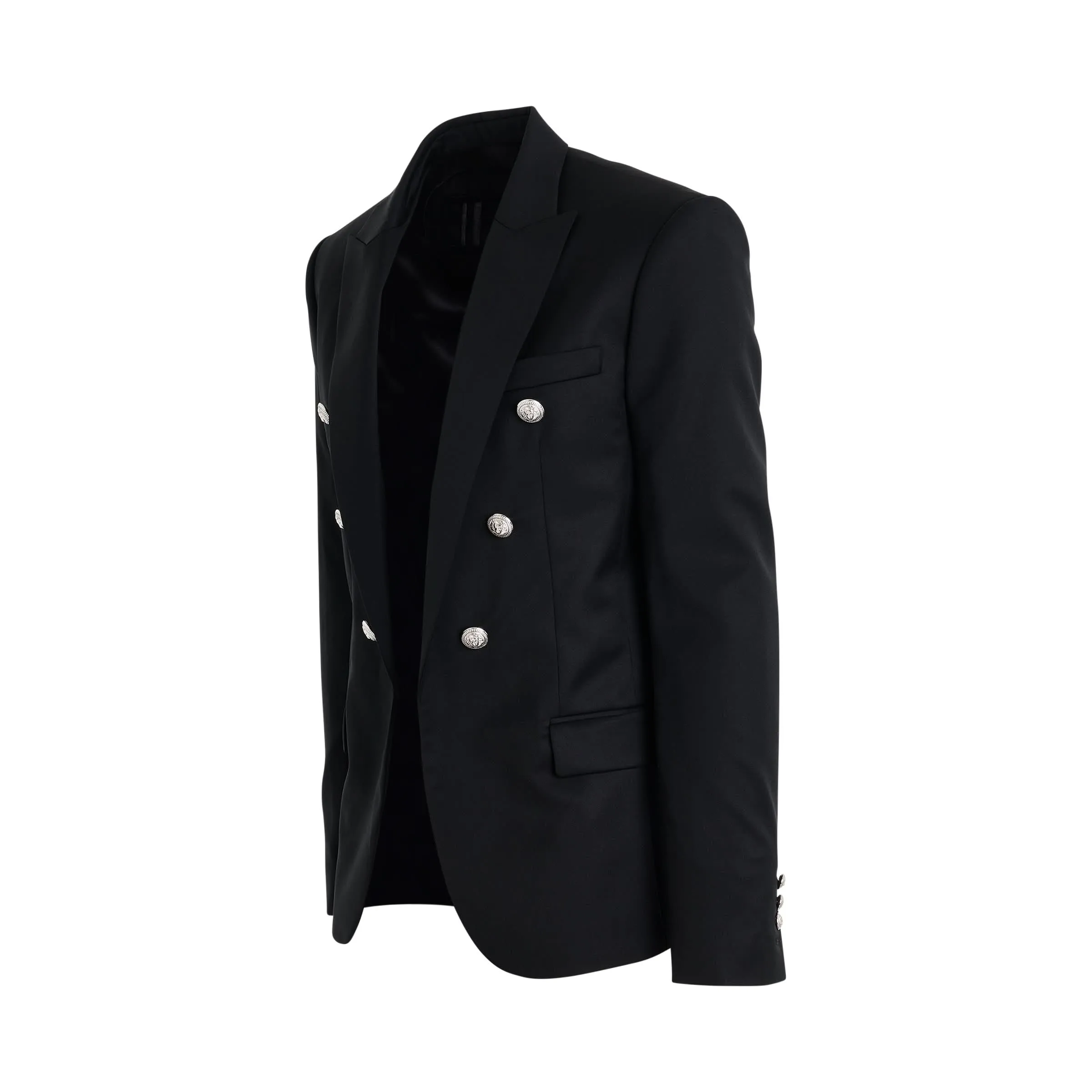 Wool 6 Button Jacket in Black